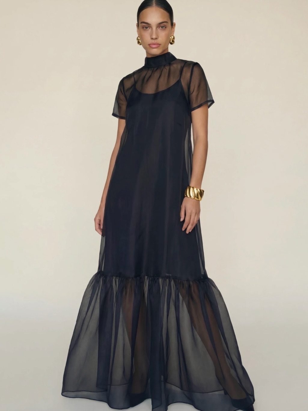 Few Moda Caara Melody Dress: Sheer Black Tiered Maxi Dress - Elegant Evening Dre